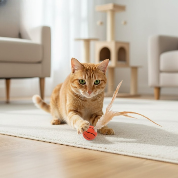 Cat Toy Feather-Trimmed Bouncing Balls Set of 3 Battery-Free