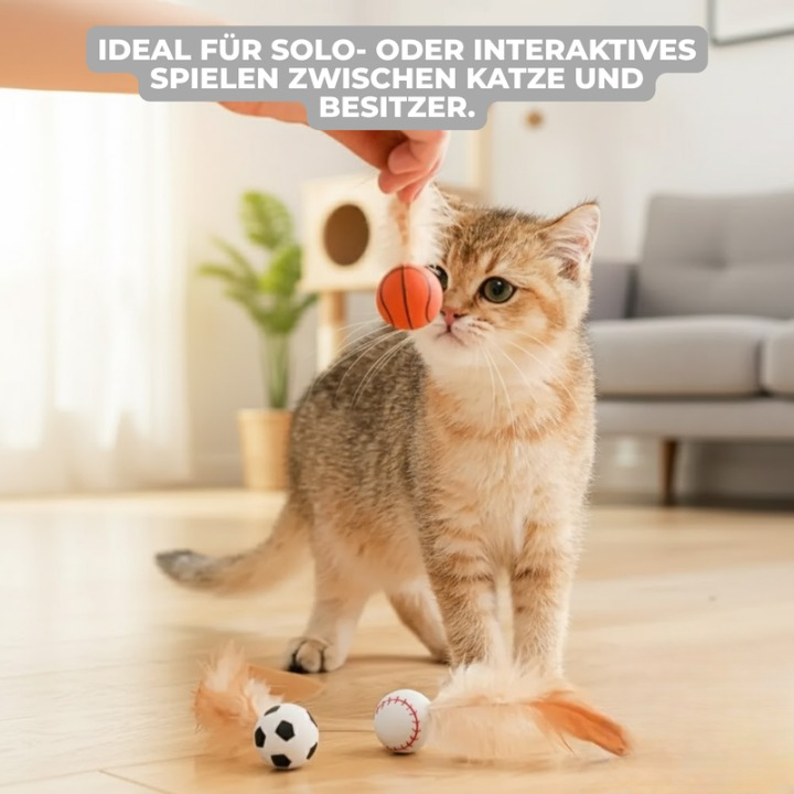 Cat Toy Feather-Trimmed Bouncing Balls Set of 3 Battery-Free