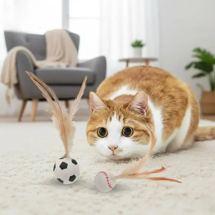 Cat Toy Interactive Battery-Free Silicone & Natural Feathers
