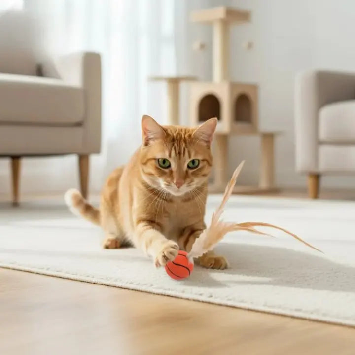 Cat Toy Interactive Battery-Free Silicone & Natural Feathers