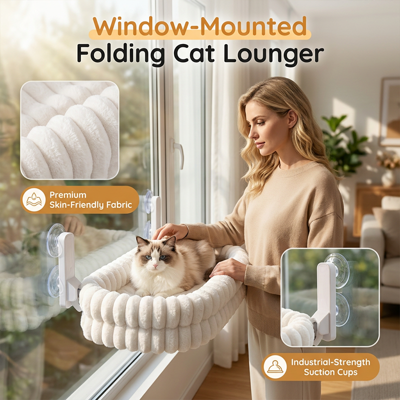 Cat Window Perch Foldable Suction Cup Plush Washable Cover
