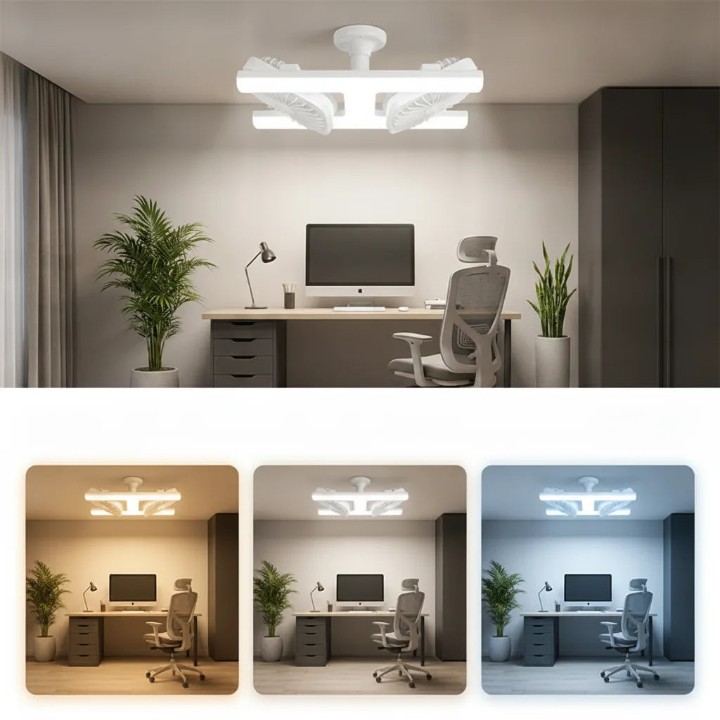 Ceiling Fan Dual Adjustable Heads Stepless Dimmable LED Remote