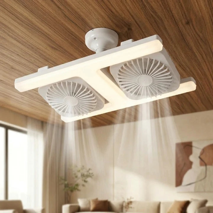 Ceiling Fan Dual Adjustable Heads Stepless Dimmable LED Remote