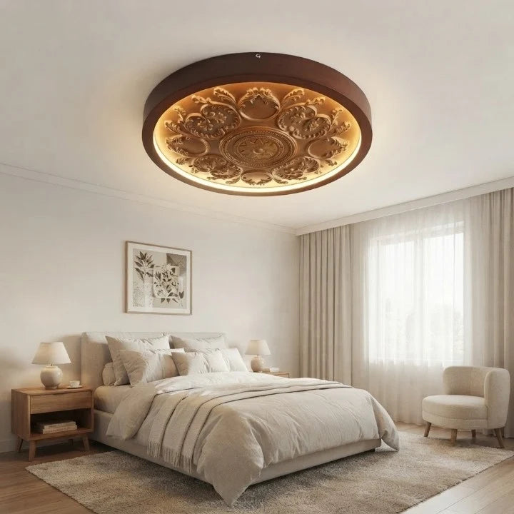 Ceiling Light Carved Floral LED Dimmable Remote