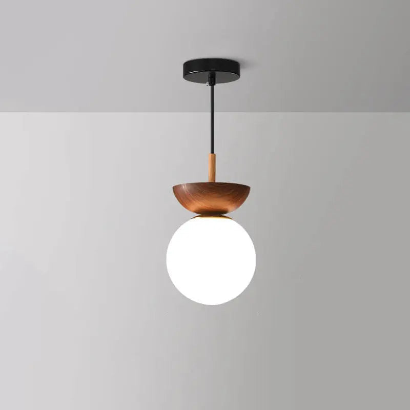 Ceiling Light Glass Globe & Wood Grain Base E14 Socket