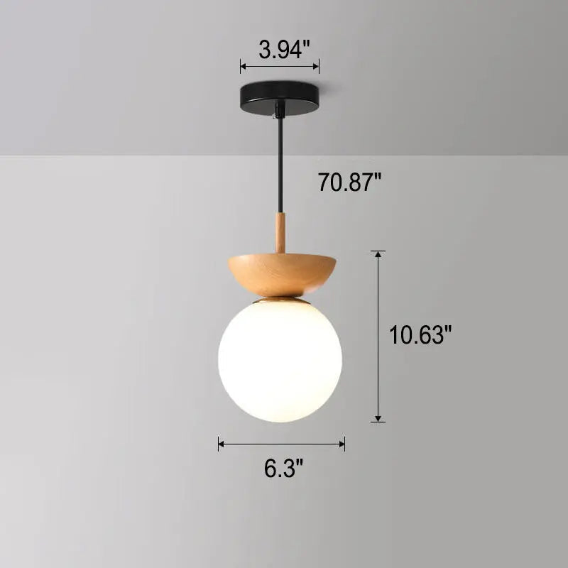 Ceiling Light Glass Globe & Wood Grain Base E14 Socket