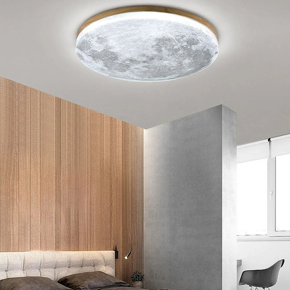 Ceiling Light Moon Design Solid Wood Frame Dimmable With Remote