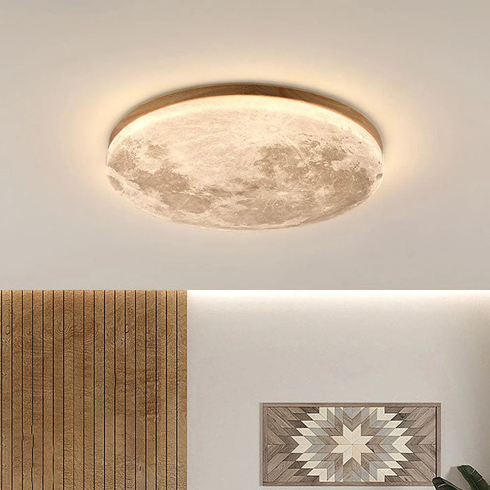 Ceiling Light Moon Design Solid Wood Frame Dimmable With Remote