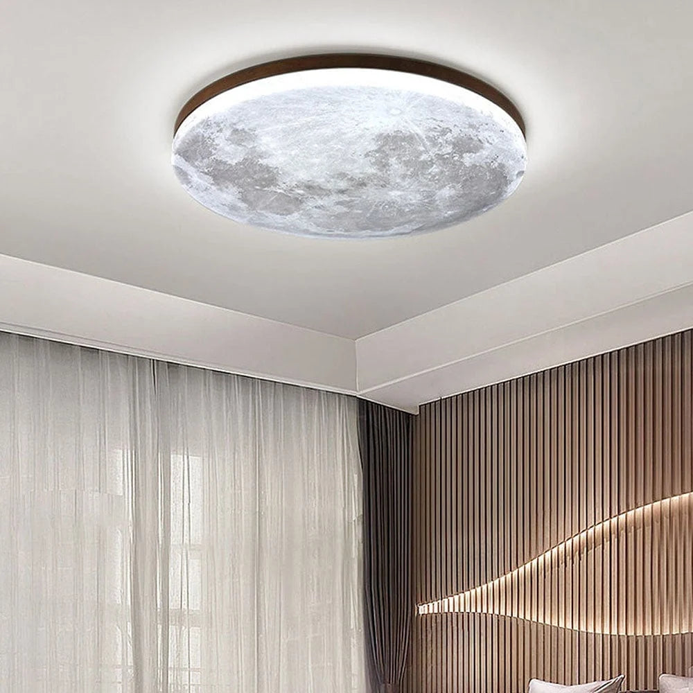 Ceiling Light Moon Design Solid Wood Frame Dimmable With Remote