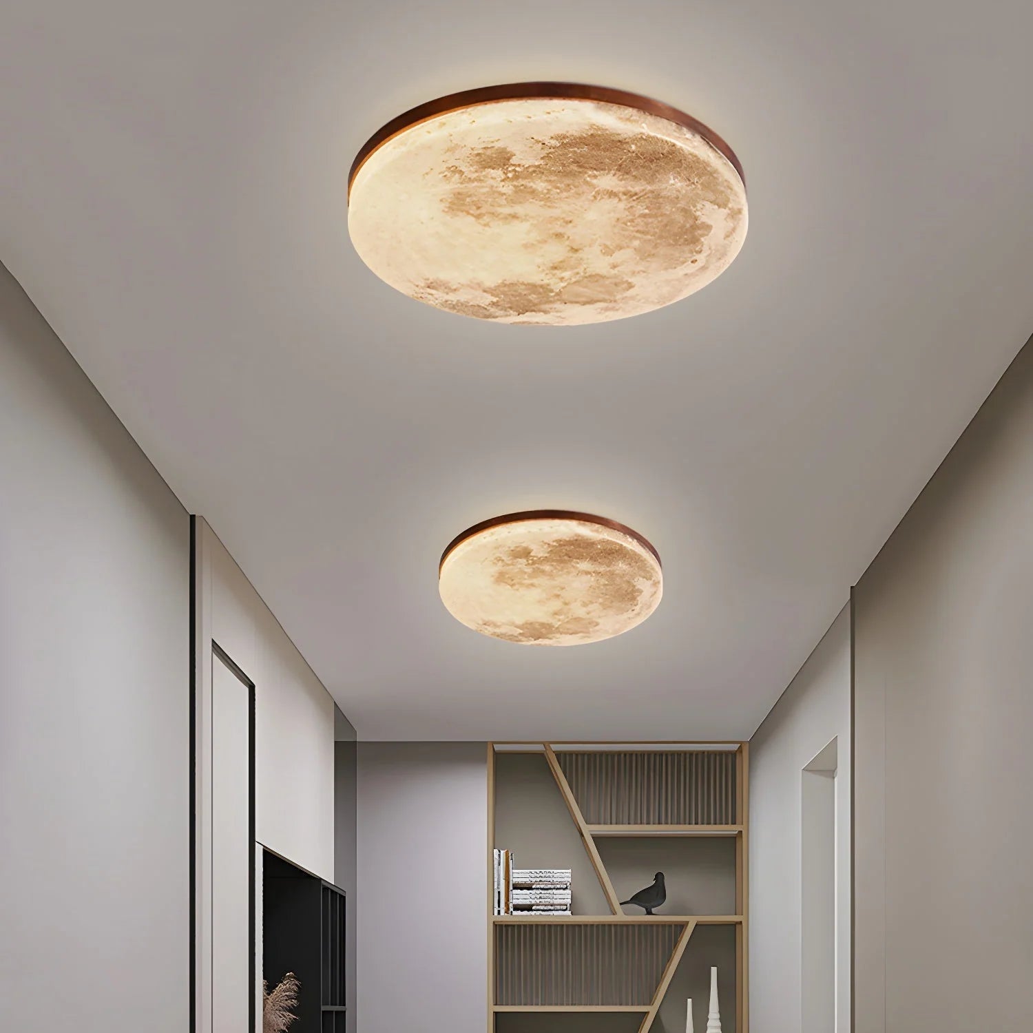 Ceiling Light Moon Design Solid Wood Frame Dimmable With Remote