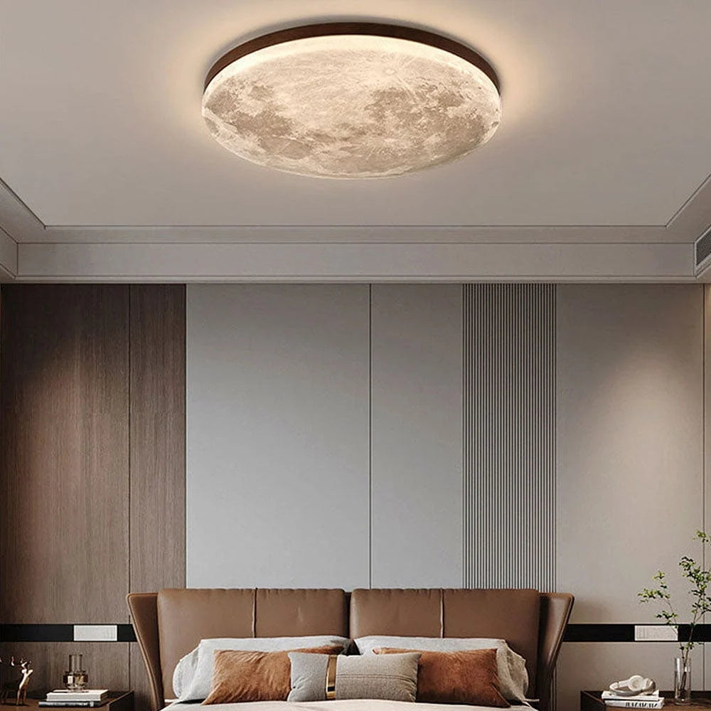 Ceiling Light Moon Design Solid Wood Frame Dimmable With Remote