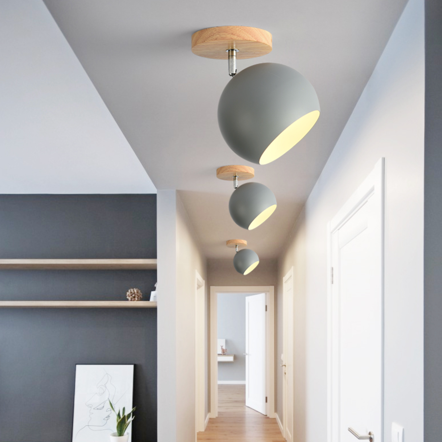 Ceiling Light Scandinavian Natural Wood Adjustable Shade