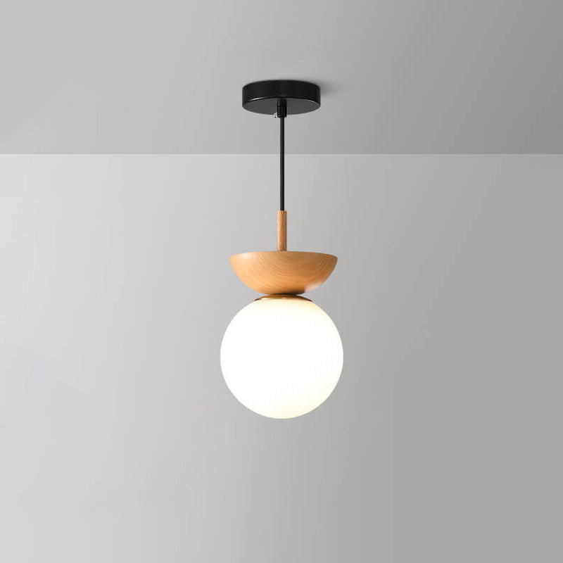 Ceiling Light Semi-Recessed Glass Globe Wood Finish
