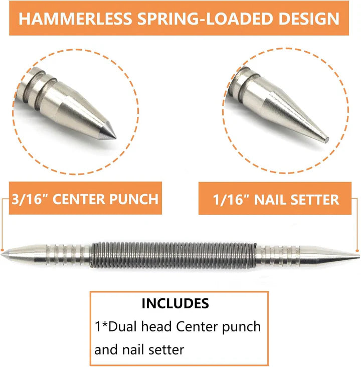 Center Punch Spring-Loaded Hardened Steel Interchangeable Tips