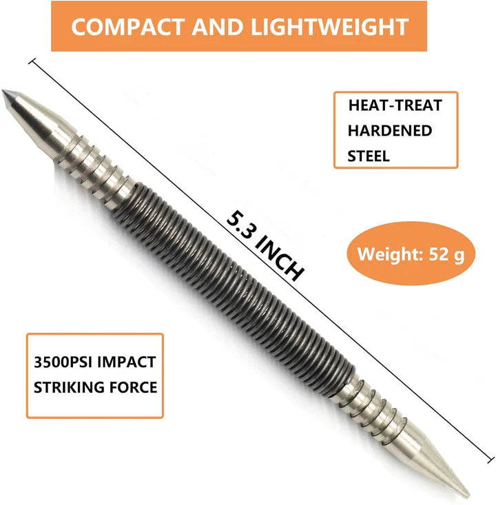 Center Punch Spring-Loaded Hardened Steel Interchangeable Tips