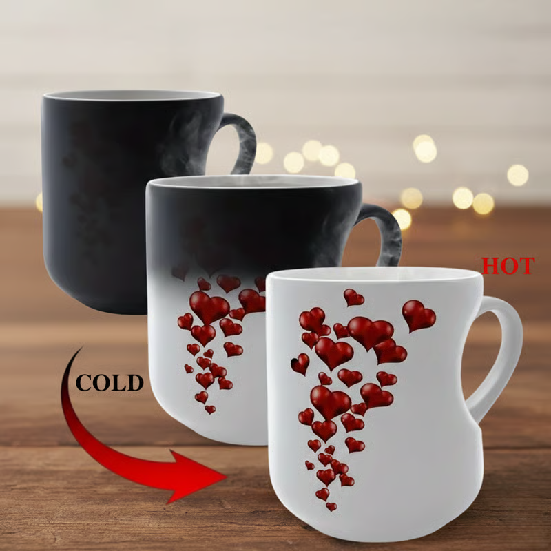 Ceramic Mug Heat-Activated Heart Reveal Heart-Shaped Handle