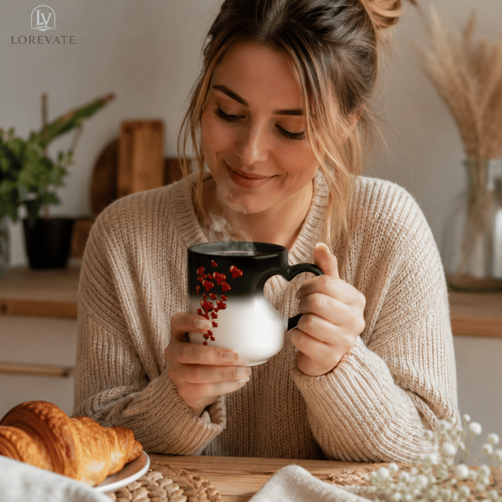 Ceramic Mug Heat-Activated Heart Reveal Heart-Shaped Handle