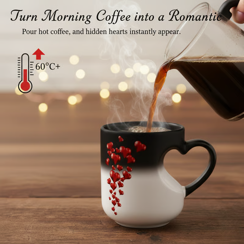 Ceramic Mug Heat-Activated Heart Reveal Heart-Shaped Handle