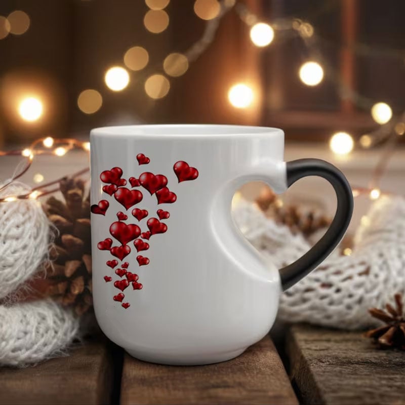 Ceramic Mug Heat-Activated Heart Reveal Heart-Shaped Handle