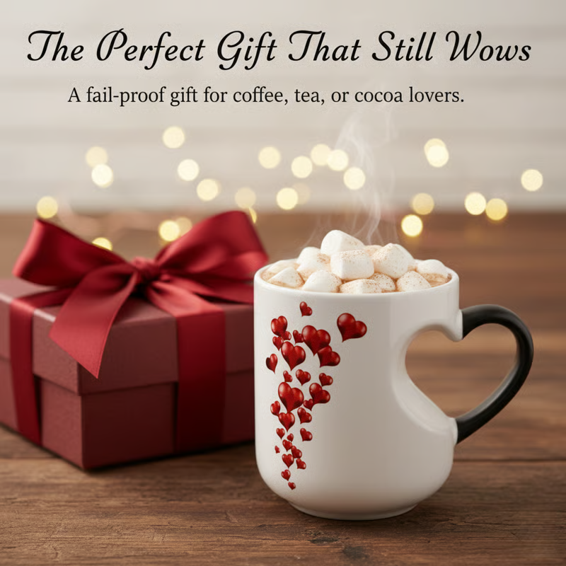 Ceramic Mug Heat-Activated Heart Reveal Heart-Shaped Handle