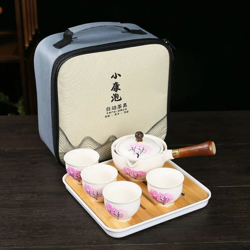 Ceramic Teapot Color-Changing Cherry Blossom Rotating Strainer Wooden Handle
