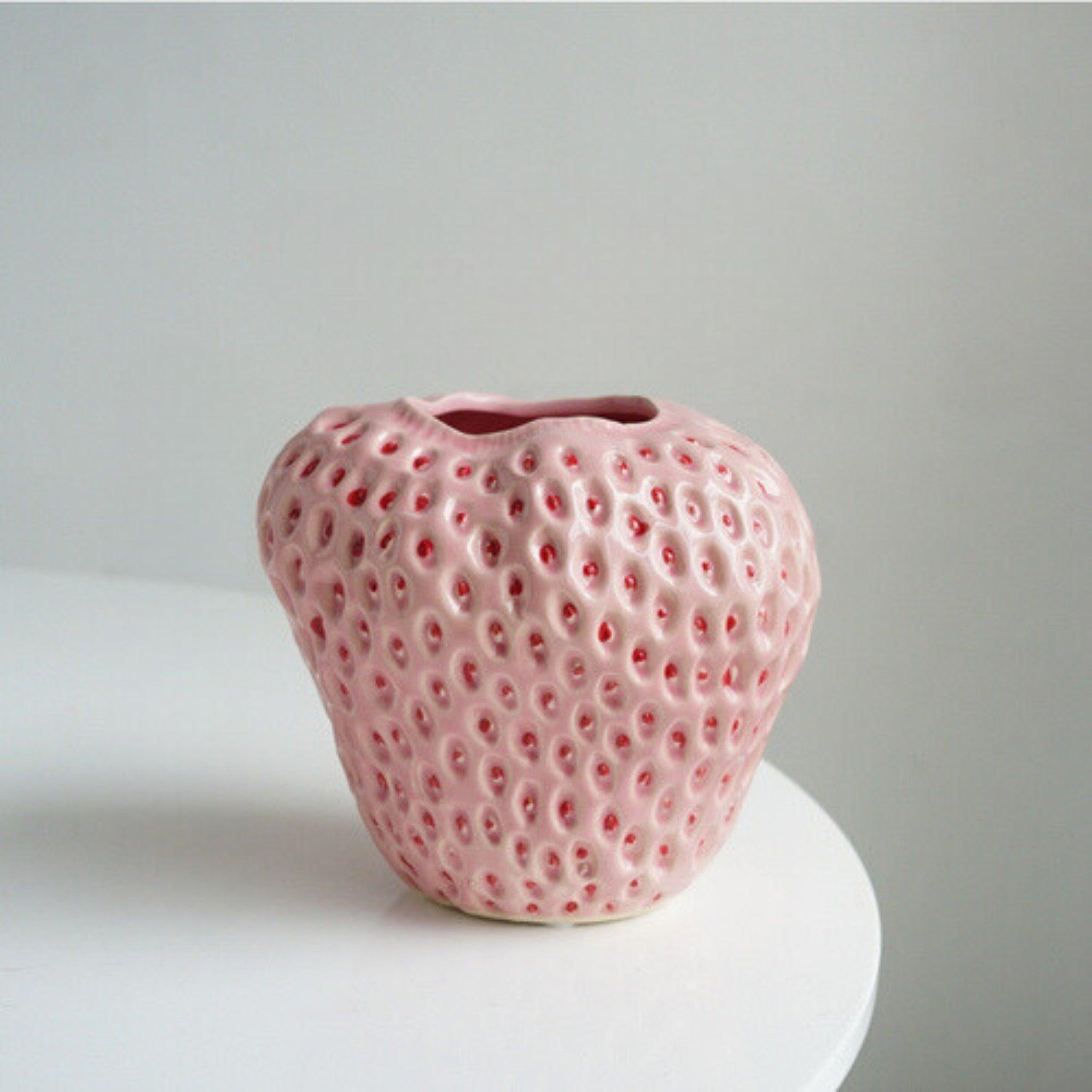 Ceramic Vase Strawberry Shape With Textured Seeds