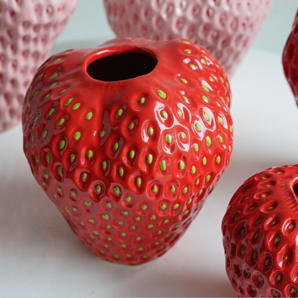 Ceramic Vase Strawberry Shape With Textured Seeds