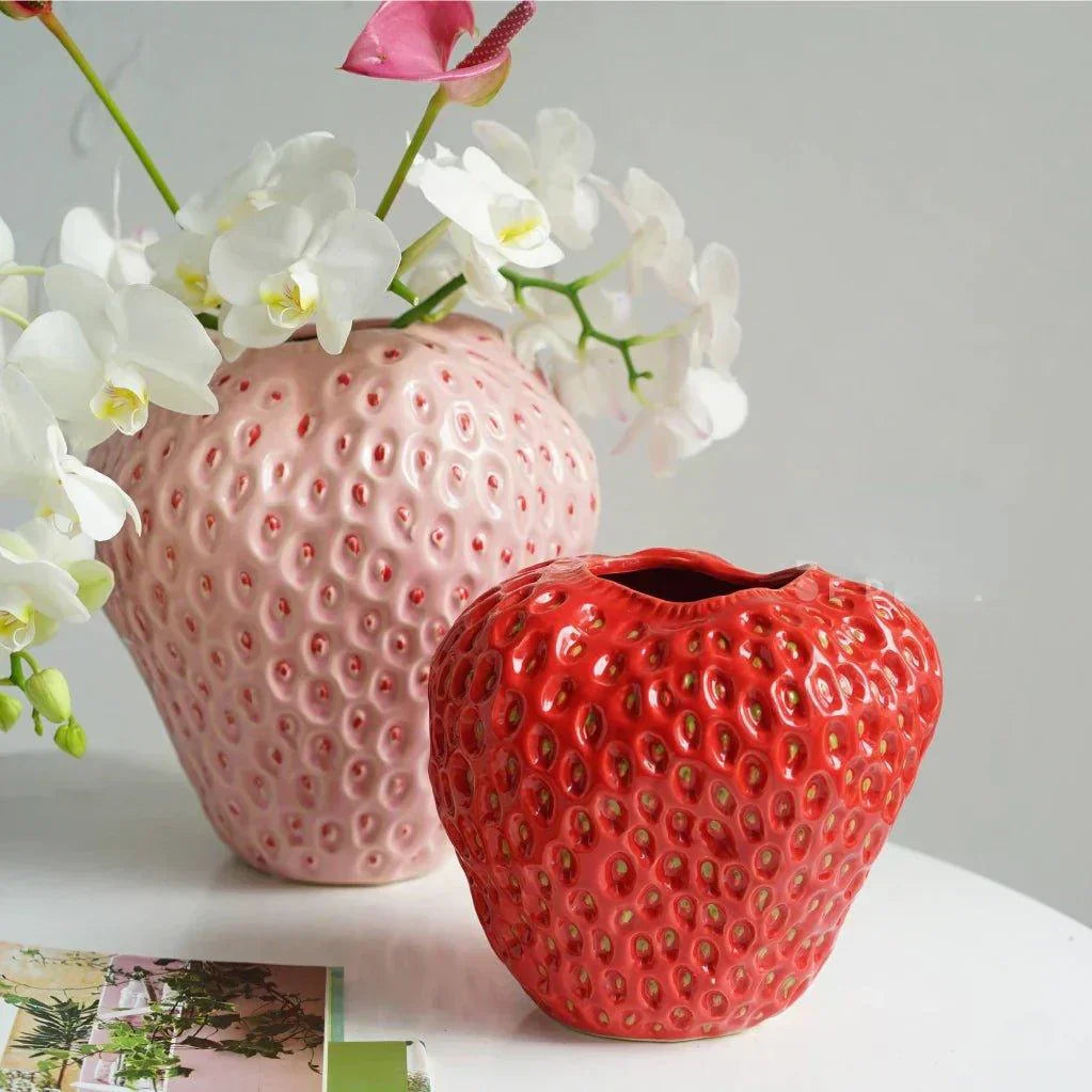 Ceramic Vase Strawberry Shape With Textured Seeds