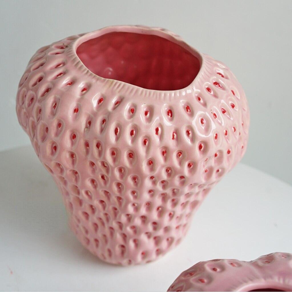Ceramic Vase Strawberry Shape With Textured Seeds