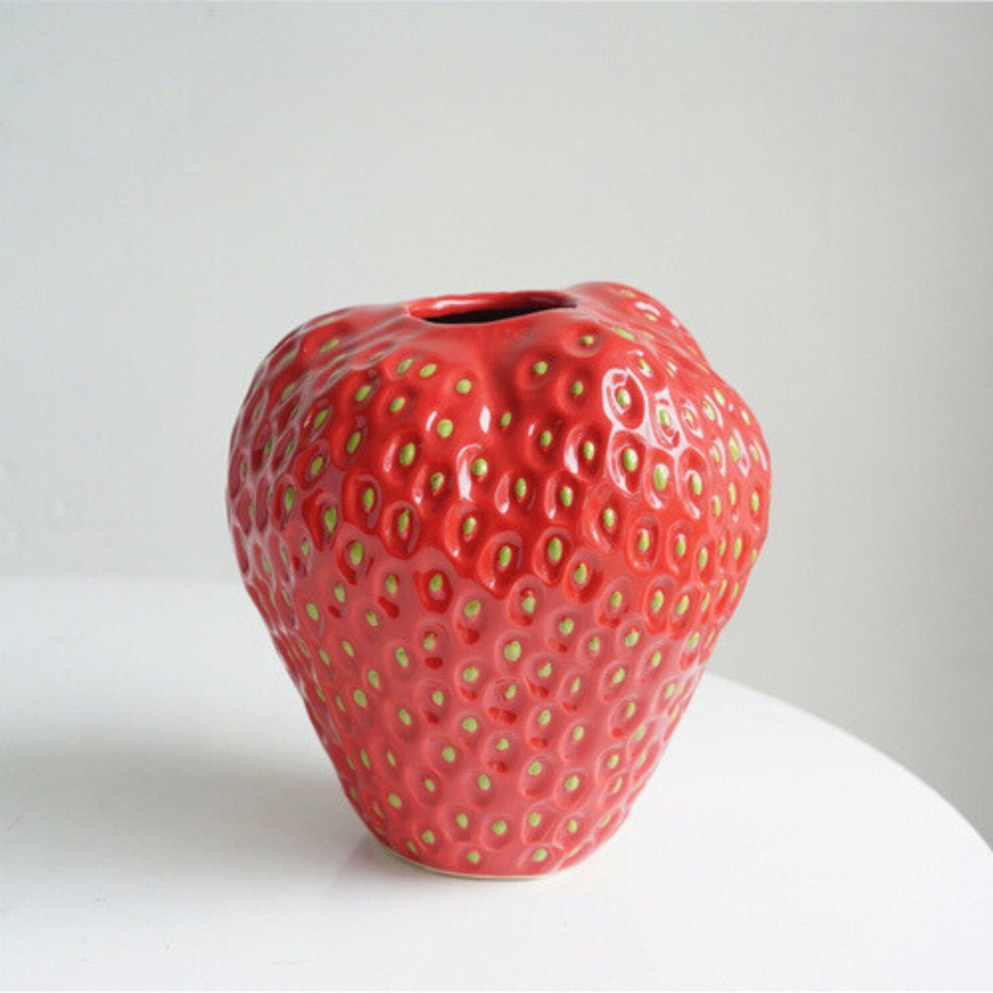 Ceramic Vase Strawberry Shape With Textured Seeds