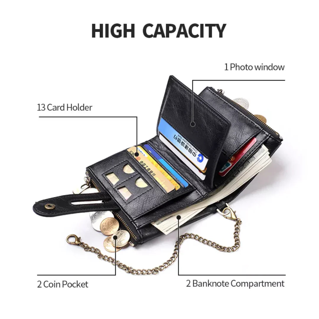 Chain Wallet Vintage PU Leather 13 Card Slots
