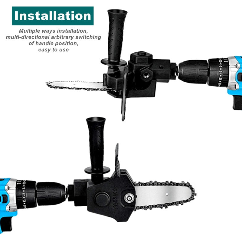 Chainsaw Attachment Drill Mount Tungsten Steel Blade Extra Handle