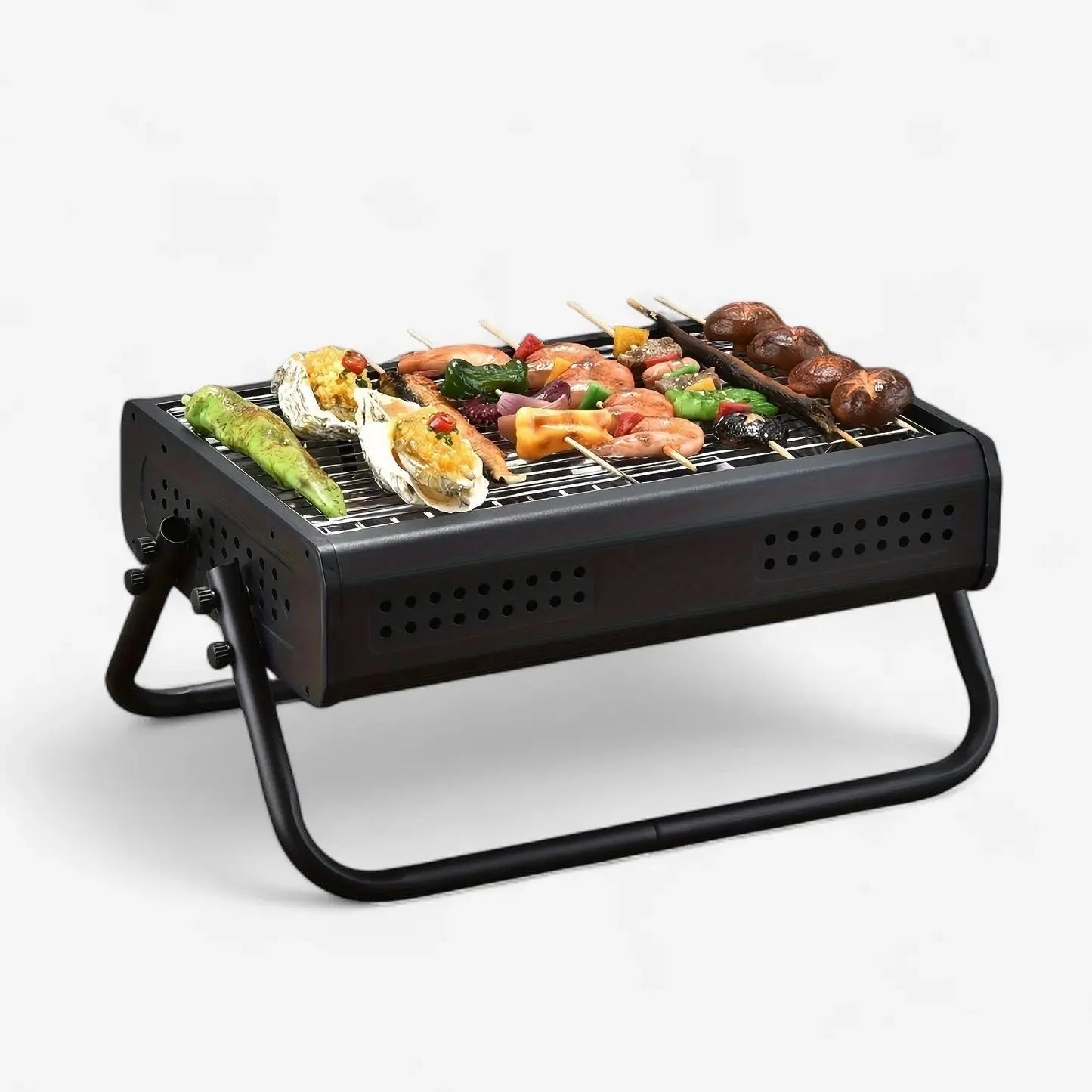 Charcoal Grill Portable Folding Legs & Perforated Sidewalls