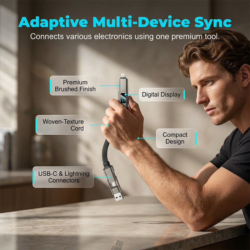 Charging Cable Keychain 4-in-1 Universal Connectors Digital Power Display