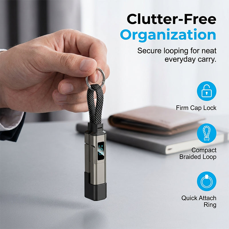 Charging Cable Keychain 4-in-1 Universal Connectors Digital Power Display