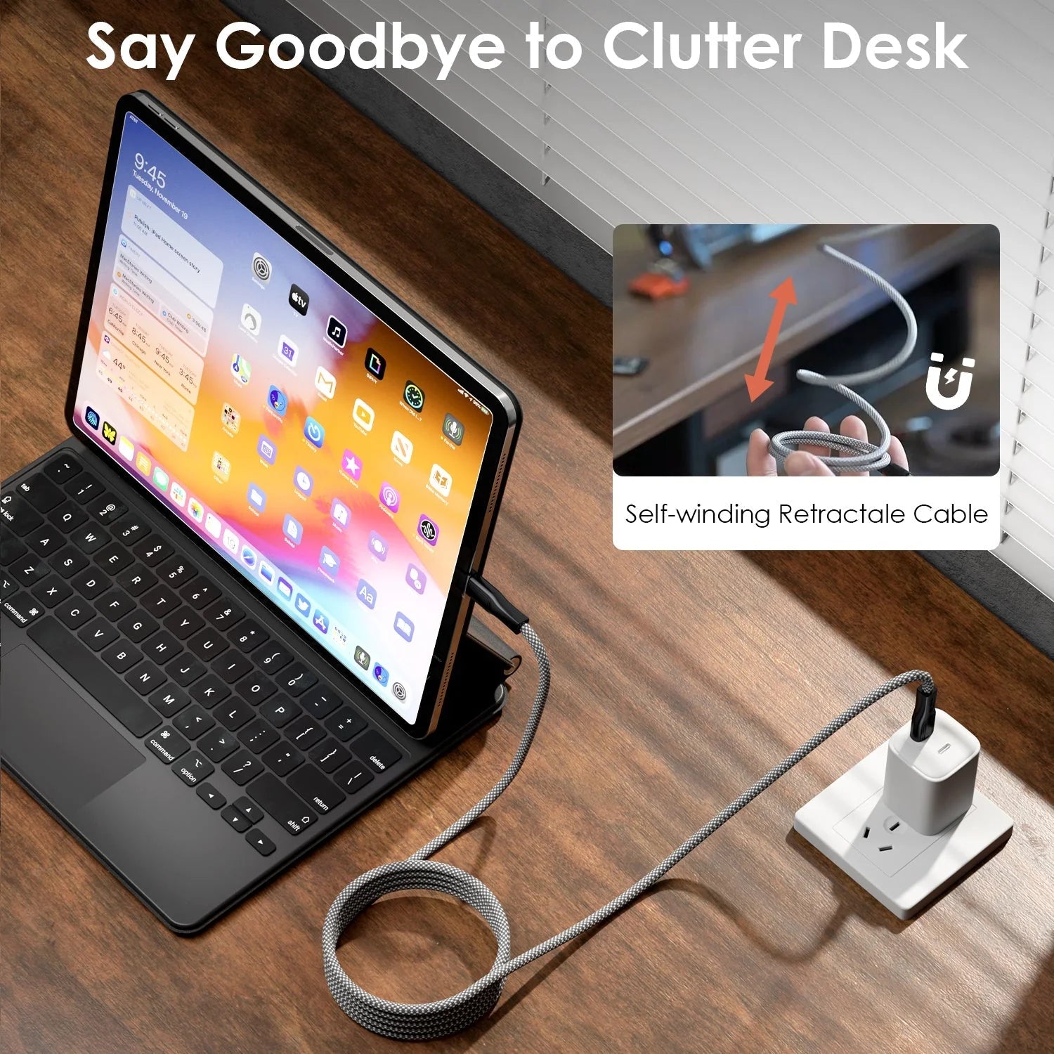 Charging Cable Magnetic Spiral 100W Tangle-Free