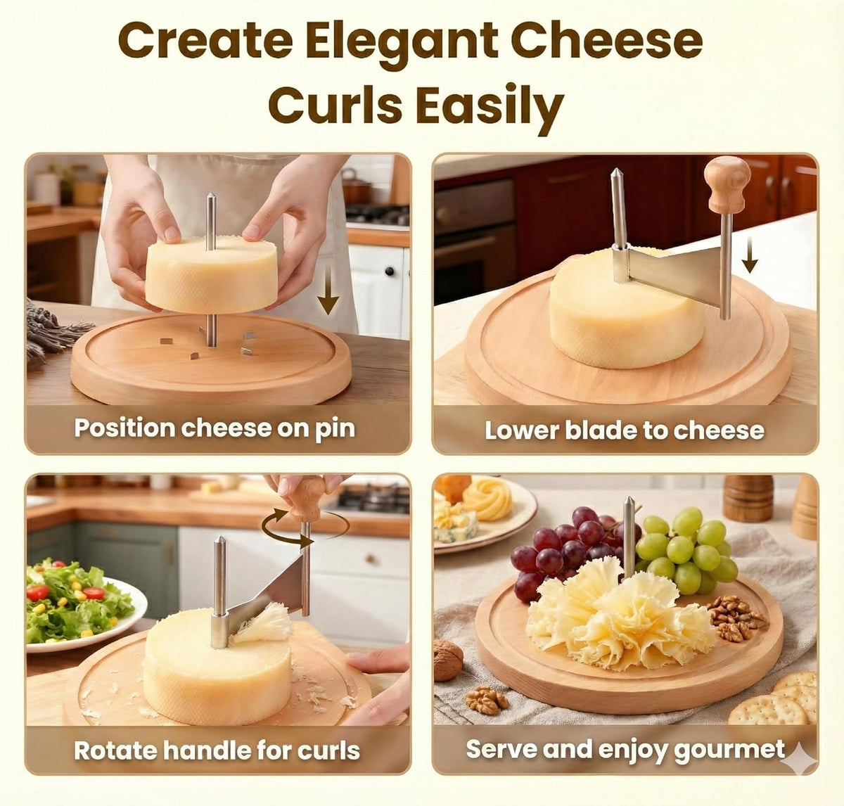 Cheese Slicer Stainless Steel Blade & Solid Wood Base