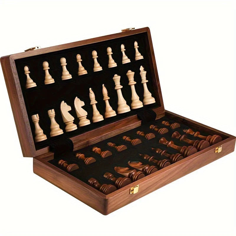 Chess Set Foldable Solid Hardwood With Integrated Storage