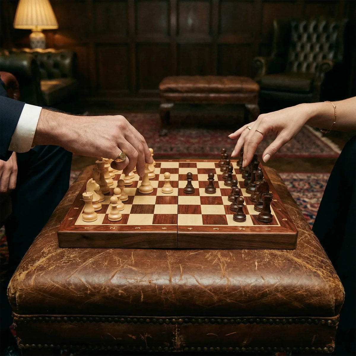 Chess Set Foldable Solid Hardwood With Integrated Storage