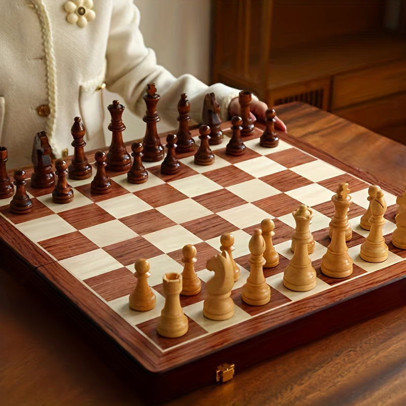 Chess Set Foldable Solid Wood Pieces