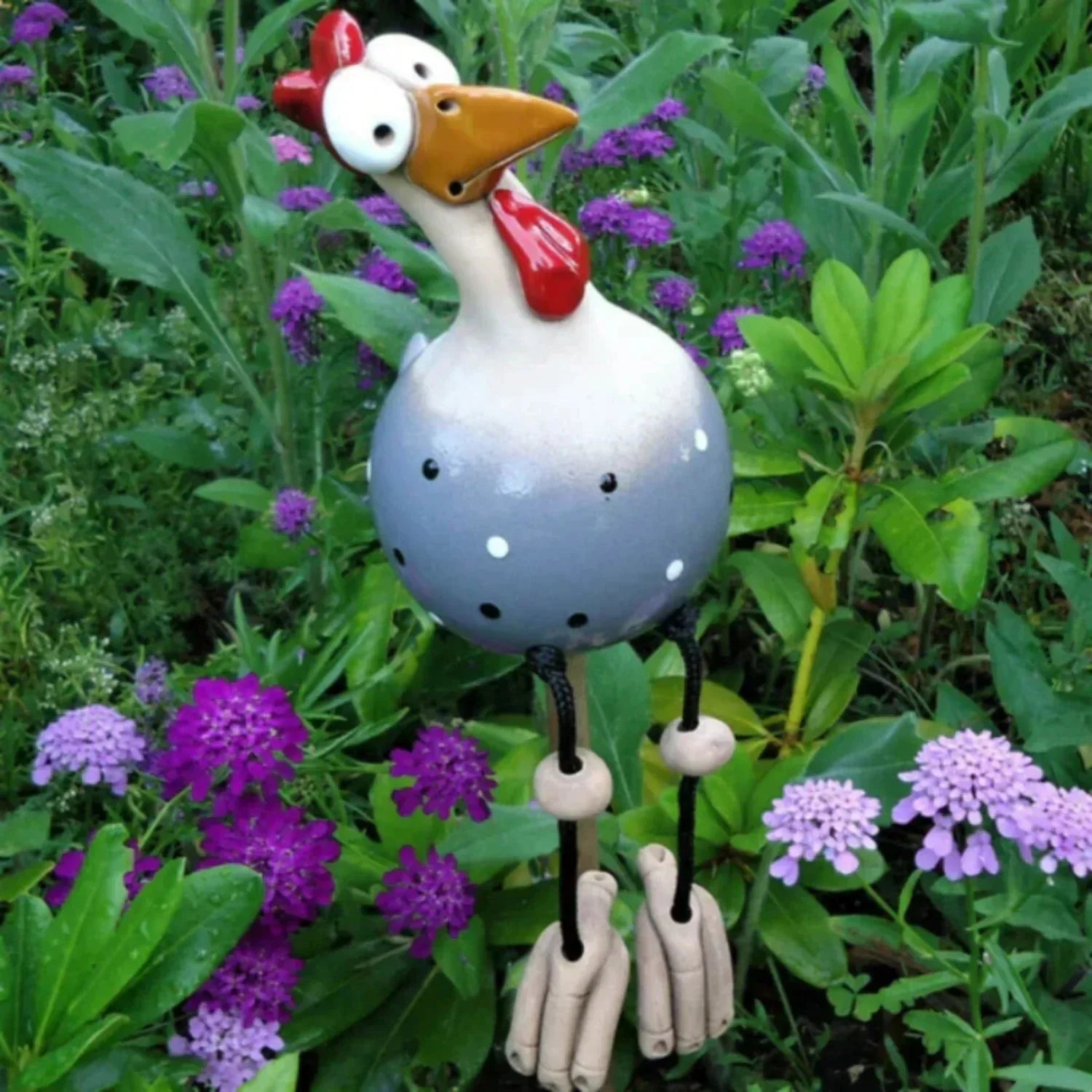 Chicken Garden Figurine Polka Dot Weatherproof & UV Resistant