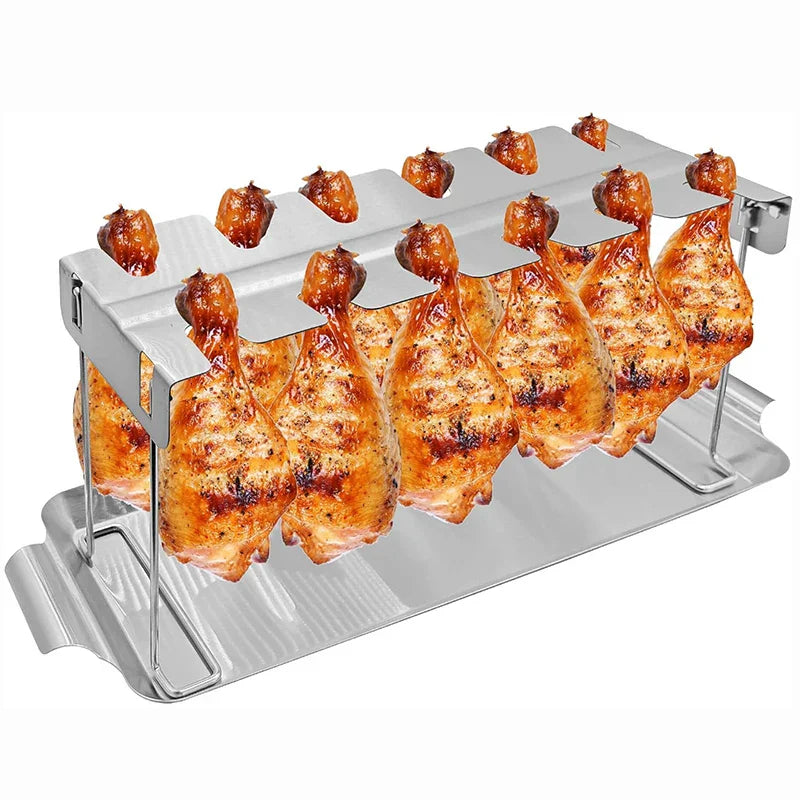 Chicken Grill Rack Foldable Stainless Steel Holds 12 Pieces