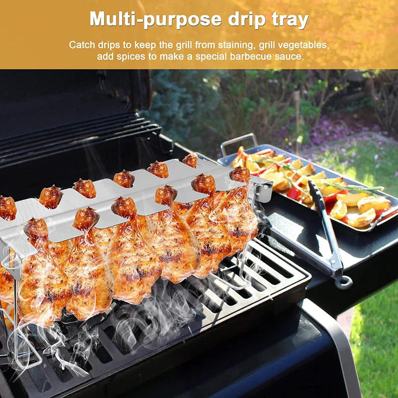 Chicken Grill Rack Foldable Stainless Steel Holds 12 Pieces