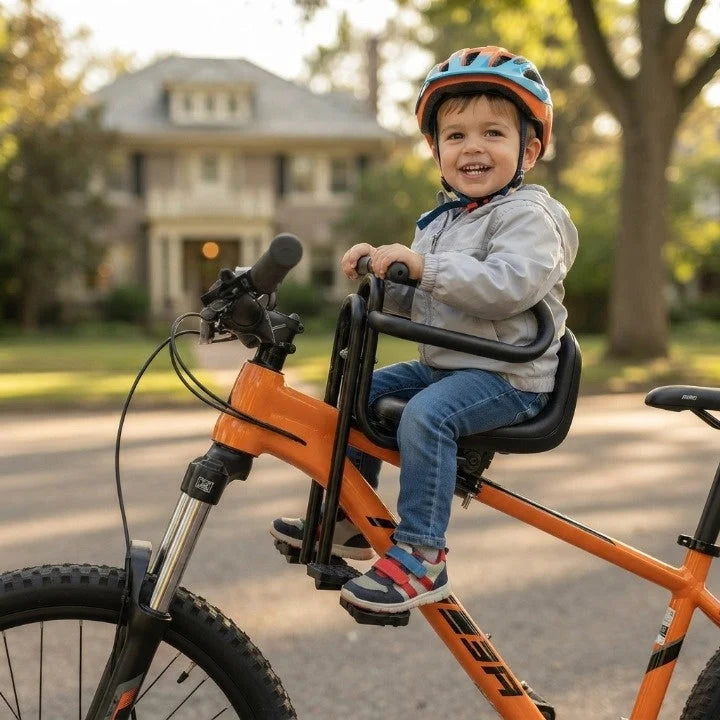 Child Bike Seat Padded Faux Leather Foldable Footrests