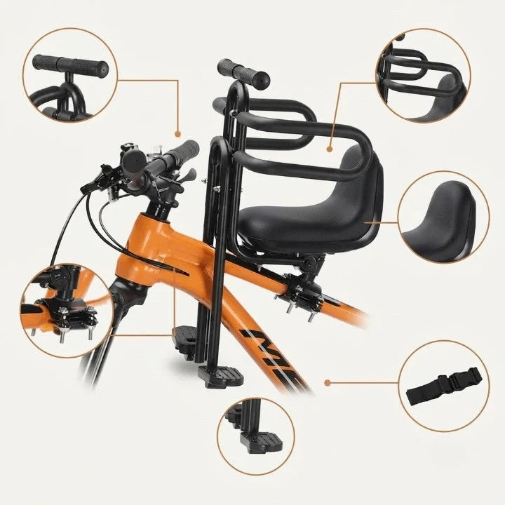 Child Bike Seat Padded Faux Leather Foldable Footrests