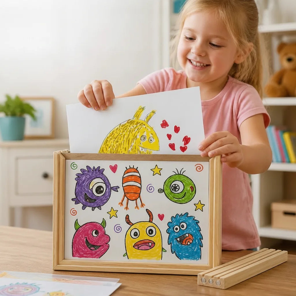 Children's Art Frame Magnetic Closure Integrated Storage Fits A4