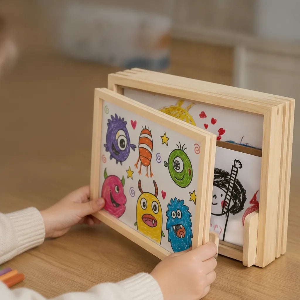 Children's Art Frame Magnetic Closure Integrated Storage Fits A4