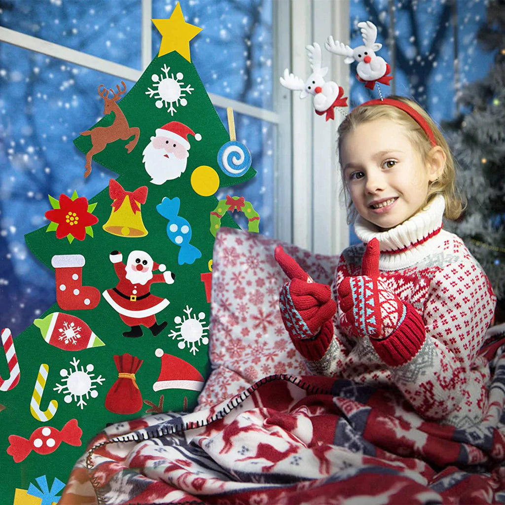 Children's Felt Christmas Tree Wall-Mount 25 Velcro Ornaments