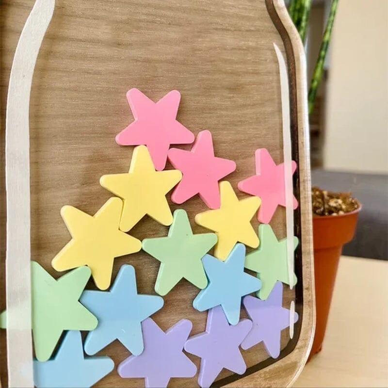 Children's Reward Jar Walnut Veneer Acrylic Stars & Stand