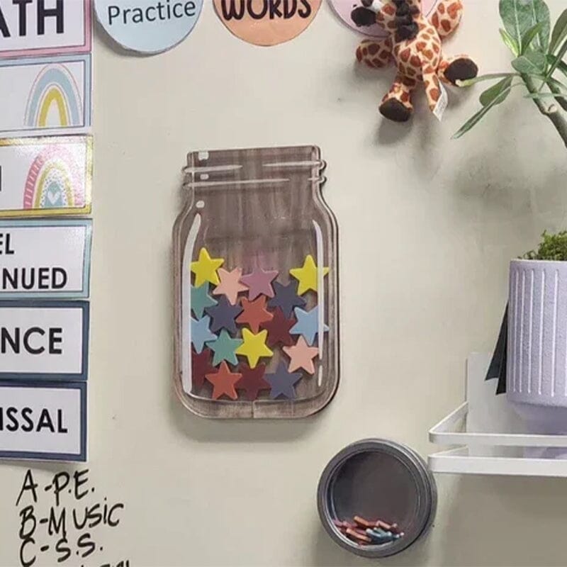Children's Reward Jar Walnut Veneer Acrylic Stars & Stand